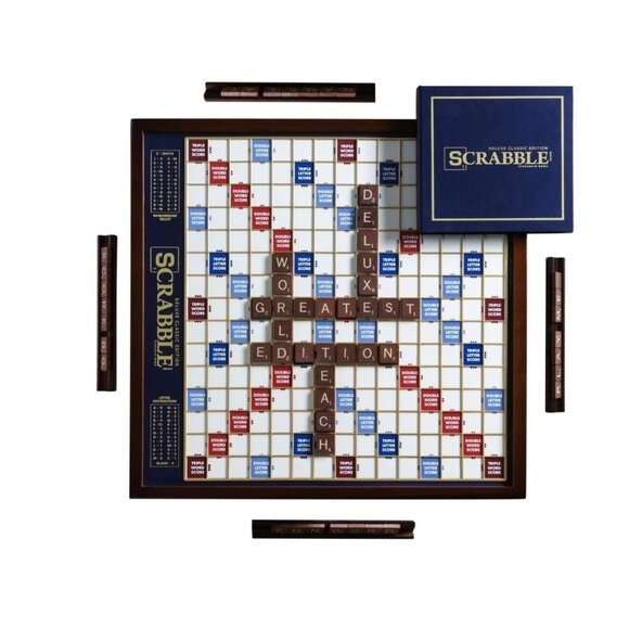Scrabble Deluxe Edition with Rotating Wooden Game Board - Picture 1 of 6
